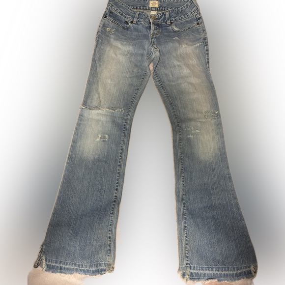 Abercrombie & Fitch Denim - ABERCROMBIE & FITCH | Light Blue Distressed Flare Jeans | 0 | VINTAGE